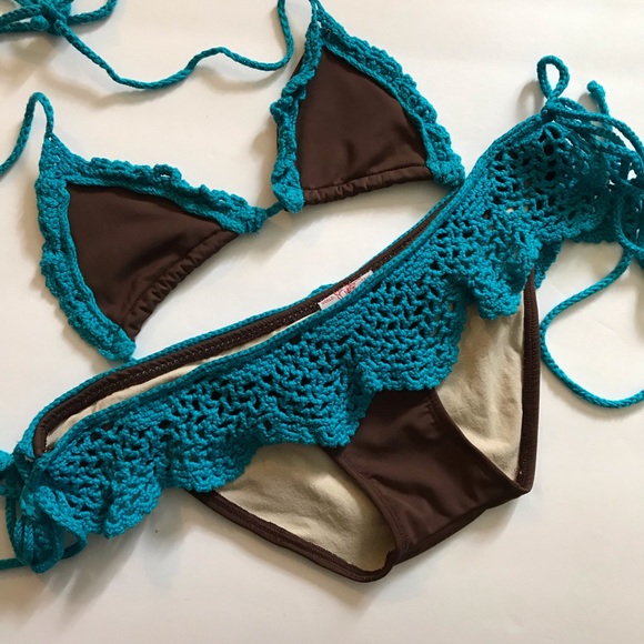 True Religion Other - True Religion Blue & Brown Crochet Detail Bikini